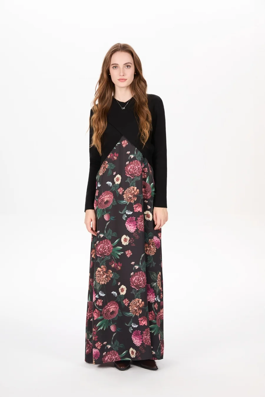 AS AW25 elegance slip satin dress + knitting cross top +mockneck woman clothing set adjustable maxi floor length - Image 3